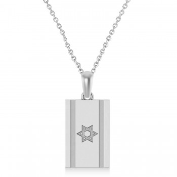 Israel Flag with Star of David Pendant Necklace 14K White Gold