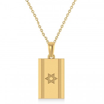 Israel Flag with Star of David Pendant Necklace 14K Yellow Gold