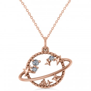 Diamond Planet & Stars Beaded Pendant Necklace 14K Rose Gold (0.25ct)