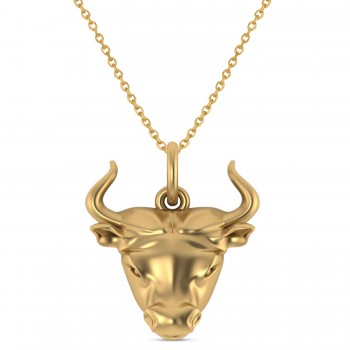 Bull Head Charm Pendant Necklace 14K Yellow Gold