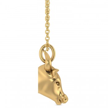 Bull Head Charm Pendant Necklace 14K Yellow Gold