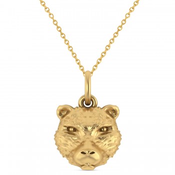 Bear Head Charm Pendant Necklace 14K Yellow Gold