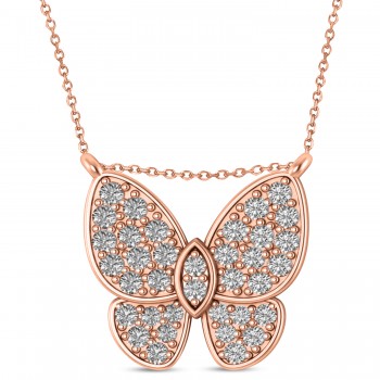 Lab Grown Diamond Butterfly Charm Pendant Necklace 14K Rose Gold (0.51ct)