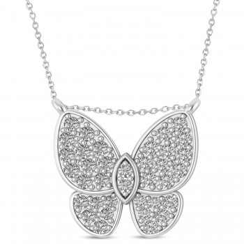 Diamond Butterfly Charm Pendant Necklace 14K White Gold (0.51ct)