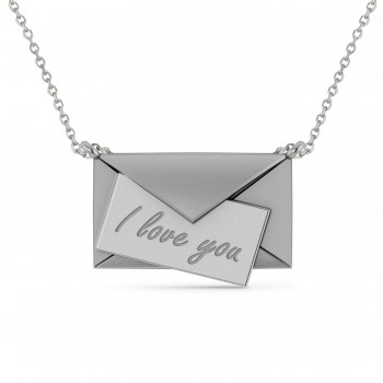 I Love You Envelope Pendant Necklace 14K White Gold