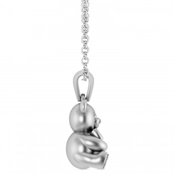 Diamond Teddy Bear Charm Pendant Necklace 14K White Gold (0.07ct)