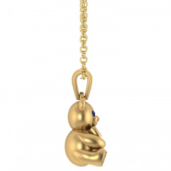 Blue Sapphire Teddy Bear Charm Pendant Necklace 14K Yellow Gold (0.12ct)