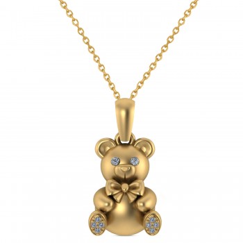 Diamond Teddy Bear Charm Pendant Necklace 14K Yellow Gold (0.07ct)