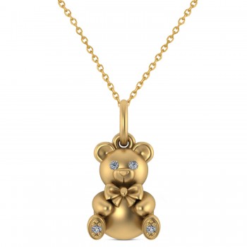 Diamond Teddy Bear Charm Pendant Necklace 14K Yellow Gold (0.04ct)