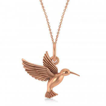 Hummingbird Charm Pendant Necklace 14K Rose Gold