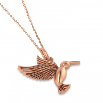 Hummingbird Charm Pendant Necklace 14K Rose Gold