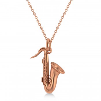 Saxophone Music Pendant Necklace 14 Rose Gold