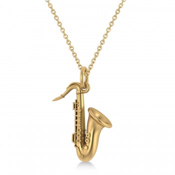 Saxophone Music Pendant Necklace 14K Yellow Gold