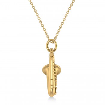 Saxophone Music Pendant Necklace 14K Yellow Gold