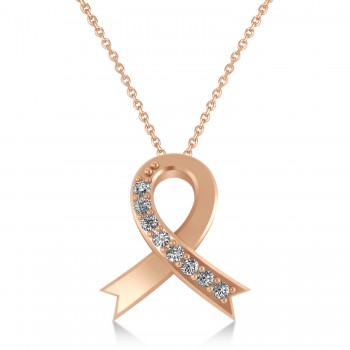 Diamond Awareness Ribbon Charm Pendant Necklace 14K Rose Gold (0.12ct)