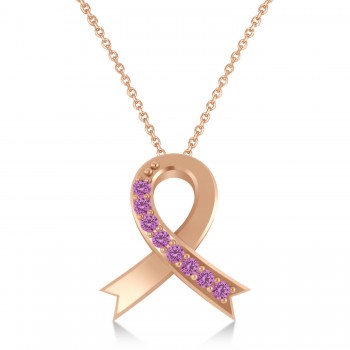 Pink Sapphire Ribbon Awareness Charm Pendant Necklace 14K Rose Gold (0.16ct)