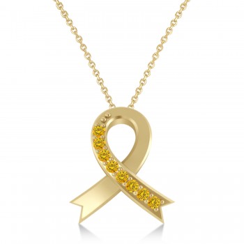 Yellow Sapphire Ribbon Awareness Charm Pendant Necklace 14K Yellow Gold (0.13ct)