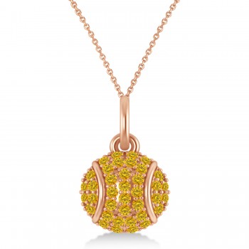 Yellow Sapphire Tennis Ball Charm Pendant Necklace 14K Rose Gold (0.42ct)