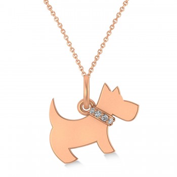 Diamond Puppy Dog Animal Lover Pendant Necklace 14K Rose Gold (0.04ct)