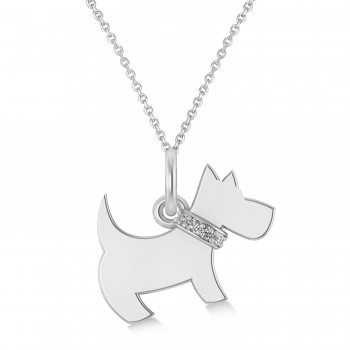 Diamond Puppy Dog Animal Lover Pendant Necklace 14K White Gold (0.04ct)