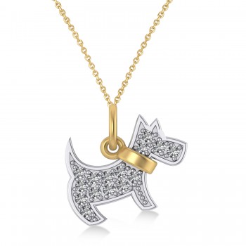 Diamond Puppy Dog Animal Lover Pendant Necklace 14K Two-Tone Gold (0.30ct)