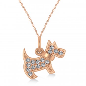 Diamond Puppy Dog Animal Lover Pendant Necklace 14K Rose Gold (0.30ct)