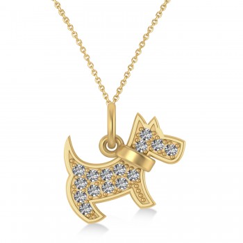 Diamond Puppy Dog Animal Lover Pendant Necklace 14K Yellow Gold (0.30ct)
