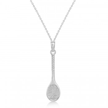 3-D Tennis Raquet Men's Pendant Necklace 14K White Gold