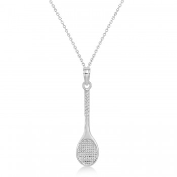 Tennis Racquet Pendant Necklace 14K White Gold