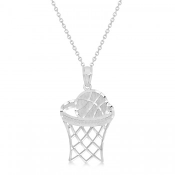 Basketball Charm Men's Pendant Necklace 14K White Gold