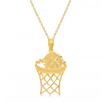 Basketball Charm Men's Pendant Necklace 14K Yellow Gold