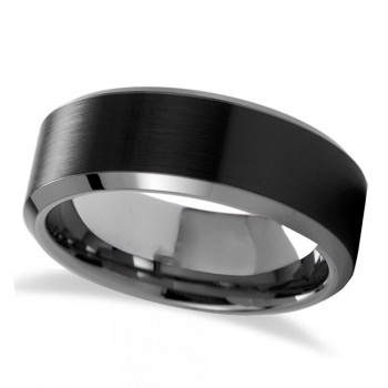 Beveled Brush Black Ceramic Center Tungsten Carbide Wedding Band (8mm)