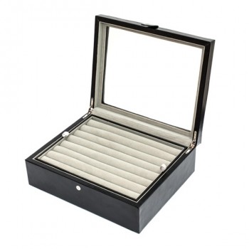 Seventy-two Pair Cufflinks Storage Case Black Oak Wood