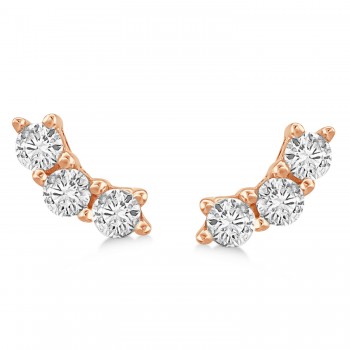 Diamond Three-Stone Semicircle Stud Earrings 14k Rose Gold (0.30ct)