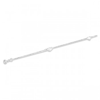 Diamond Cut Cable Anklet with Heart Shapes Crafted in 14k White Gold