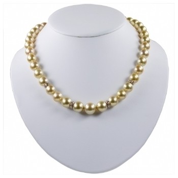 Golden South Sea Pearl Strand Necklace w/ Diamonds 14k Y Gold 10-13mm