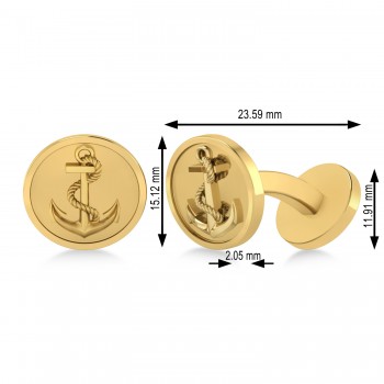 Men's Nautical Anchor Cufflinks 14k Yellow Gold