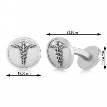 Men's Caduceus Medical Symbol Cufflinks 14k White Gold