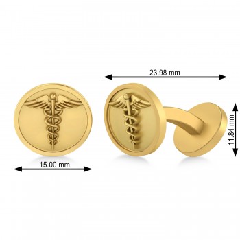 Men's Caduceus Medical Symbol Cufflinks 14k Yellow Gold