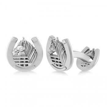 Men's Stallion Horseshoe Cufflinks 14k White Gold