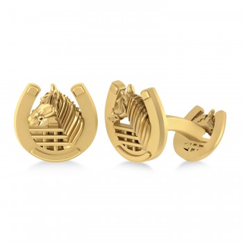 Men's Stallion Horseshoe Cufflinks 14k Yellow Gold