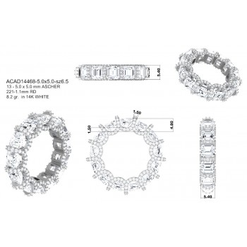 Custom-Made Asscher-Cut and Round Diamond Eternity Wedding Band Ring 18k White Gold