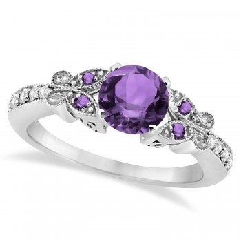 Custom-Made Butterfly Heart Amethyst & Diamond Engagement Ring Platinum  (1.53ct)