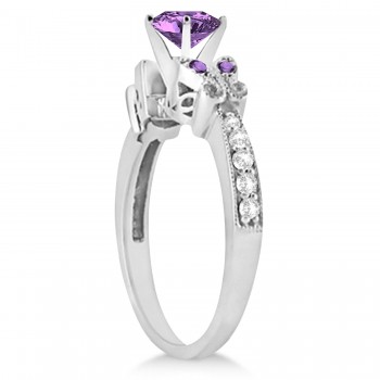 Custom-Made Butterfly Heart Amethyst & Diamond Engagement Ring Platinum  (1.53ct)