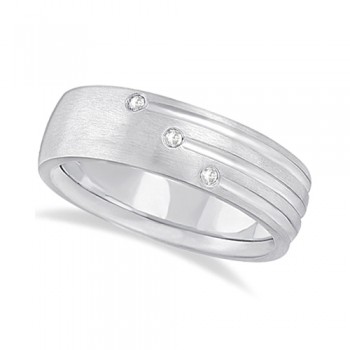 Mens Shooting Star Diamond Wedding Ring Band 14k White Gold (0.15ct)