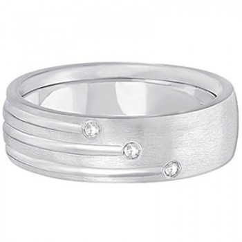 Mens Shooting Star Diamond Wedding Ring Band 14k White Gold (0.15ct)