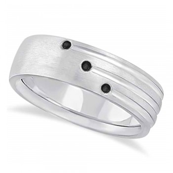 Mens Shooting Star Black Diamond Wedding Ring Band 14k White Gold (0.15ct)