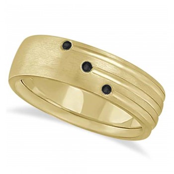 Mens Shooting Star Black Diamond Wedding Ring Band 14k Yellow Gold (0.15ct)