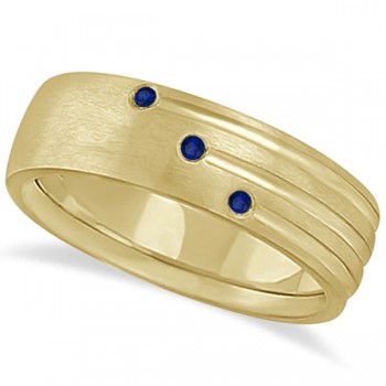 Mens Shooting Star Blue Sapphire Wedding Ring Band 14k Yellow Gold (0.15ct)
