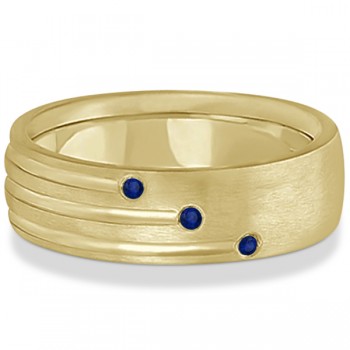 Mens Shooting Star Blue Sapphire Wedding Ring Band 14k Yellow Gold (0.15ct)